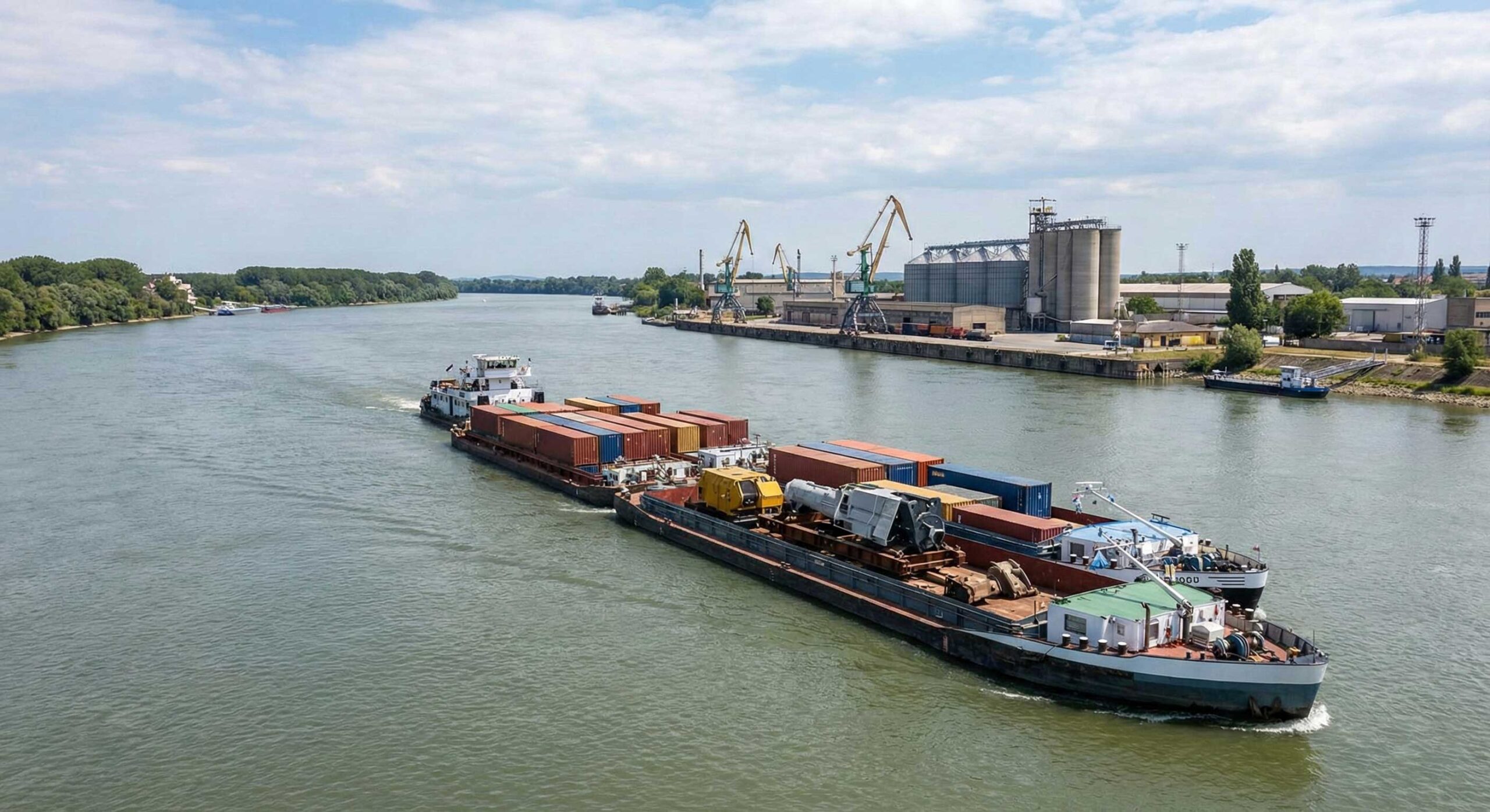Convoi fluvial cu mărfuri pe Dunăre